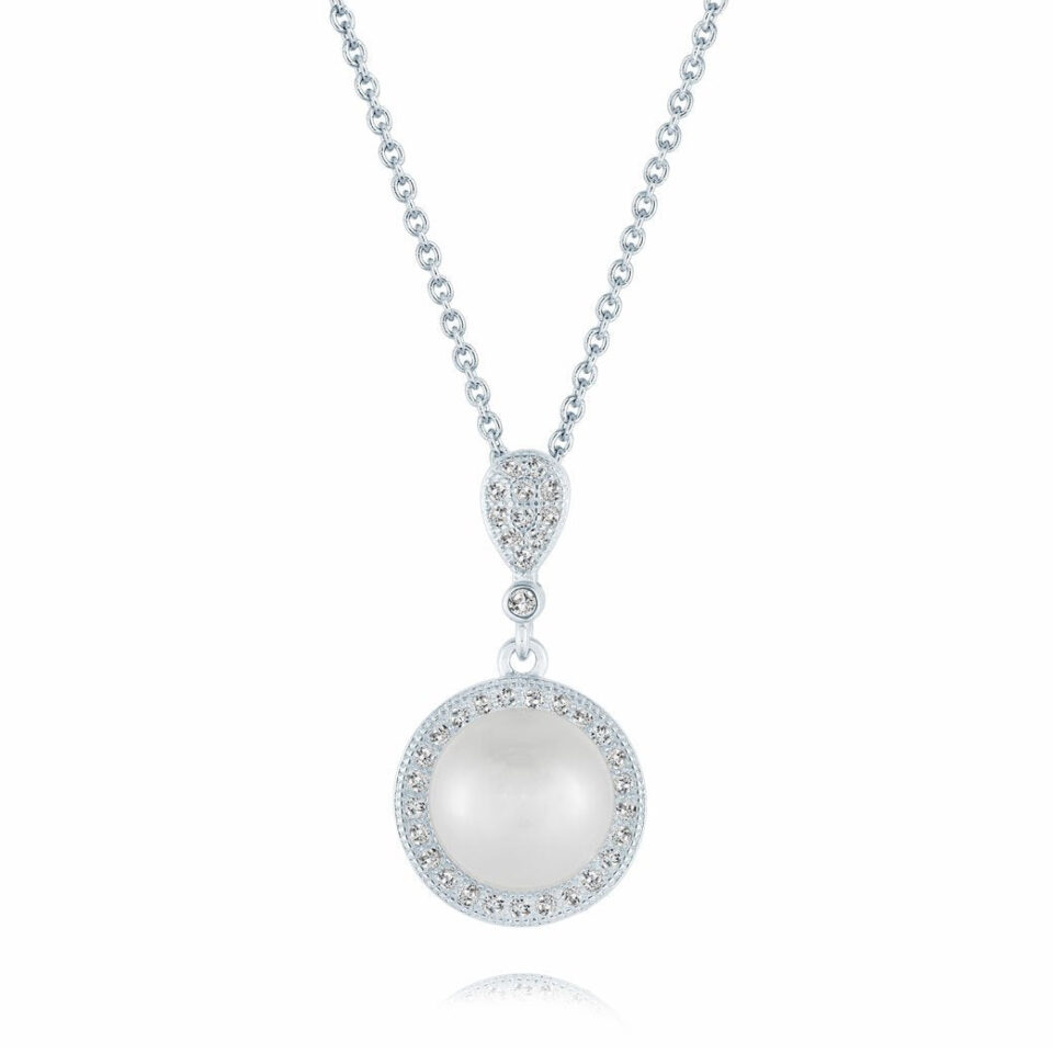 collier et pendentif perle et halo de zircons
