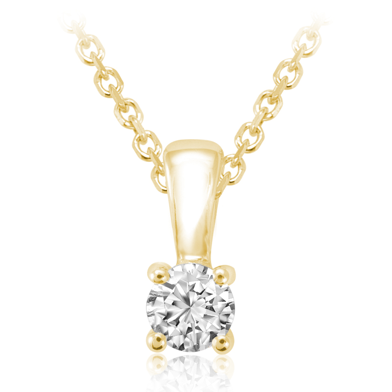 Collier et pendentif diamant solitaire or jaune 14k